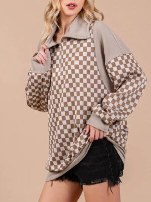 SUDADERA BEIGE DE CUADROS